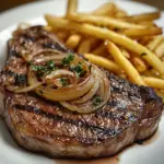 Ribeye Steak with French Onions and Fries