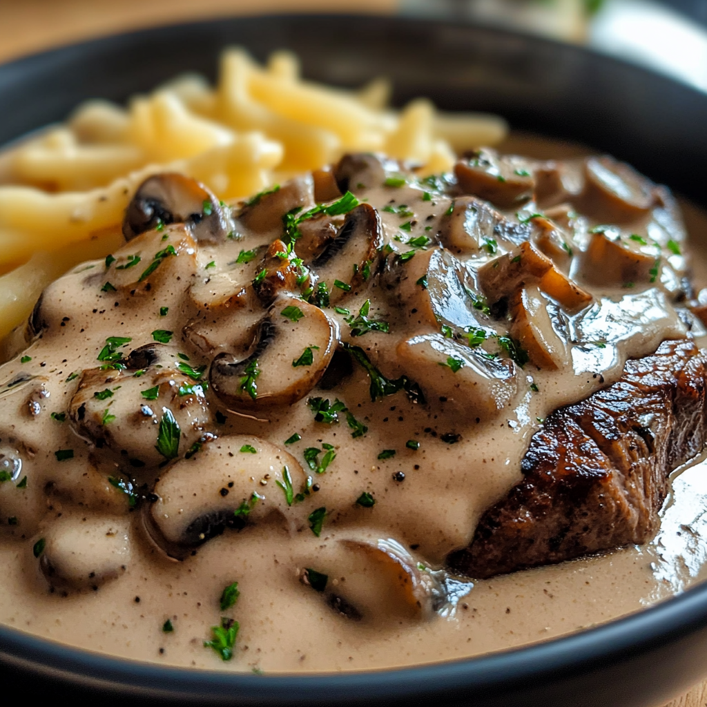 Creamy Mushroom Sauce on Steak