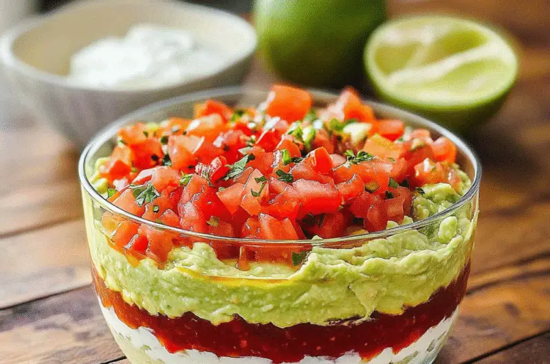 Triple Layer Guacamole Salsa Party Dip