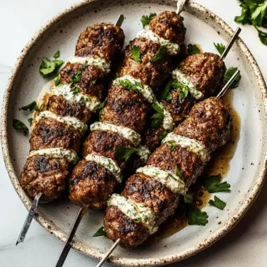 Middle Eastern Beef Kofta Kebabs with Tzatziki