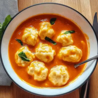 Tomato Soup with Cheese Dumplings