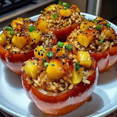 Teriyaki Pineapple Chicken Rice Stuffed Peppers