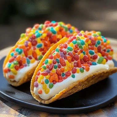 Fruity Pebbles Cheesecake Tacos