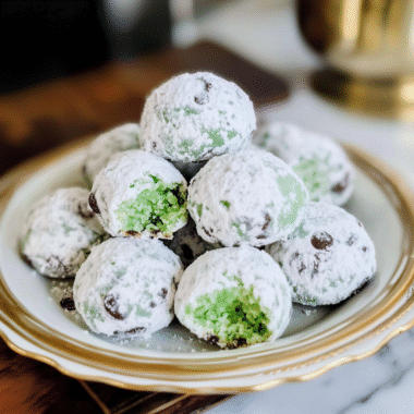 Mint Chocolate Chip Snowball Cookies