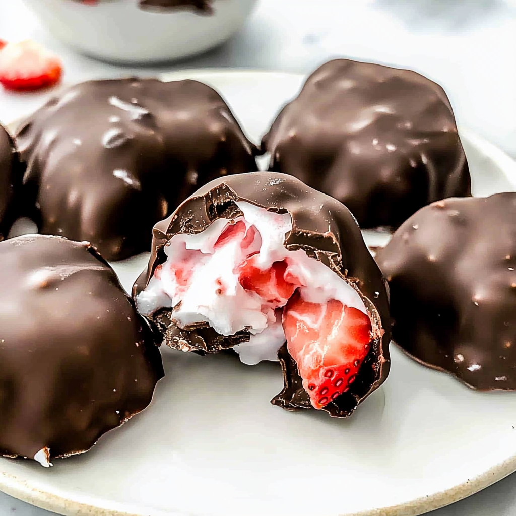 Chocolate Strawberry Frozen Yogurt Bites
