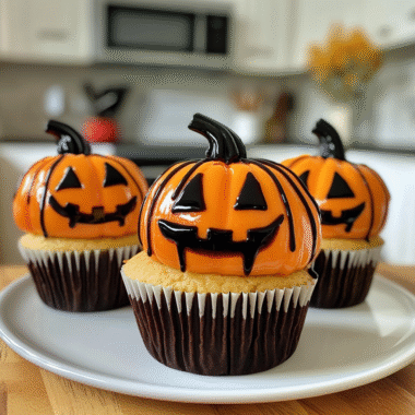 Halloween Jack-O-Lantern Cupcakes