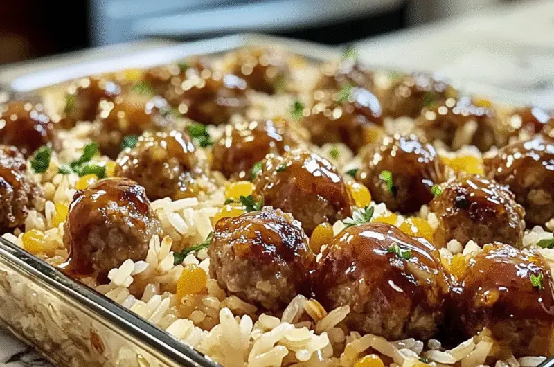 Irresistible Honey Garlic Meatball Rice Bake Recipe
