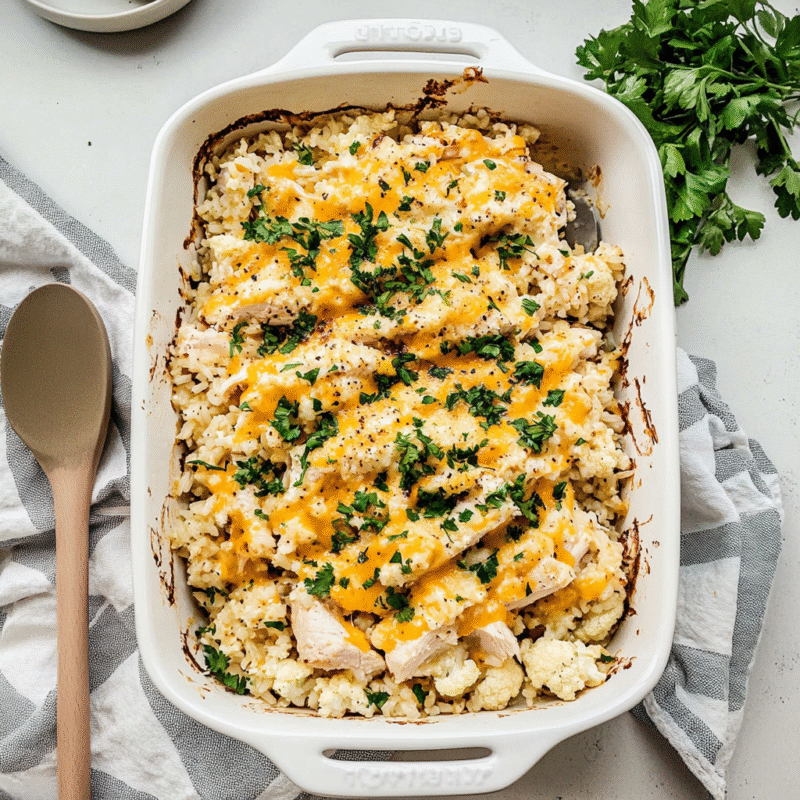 Cheesy Chicken, Rice & Cauliflower Casserole - Cookingsteps.com