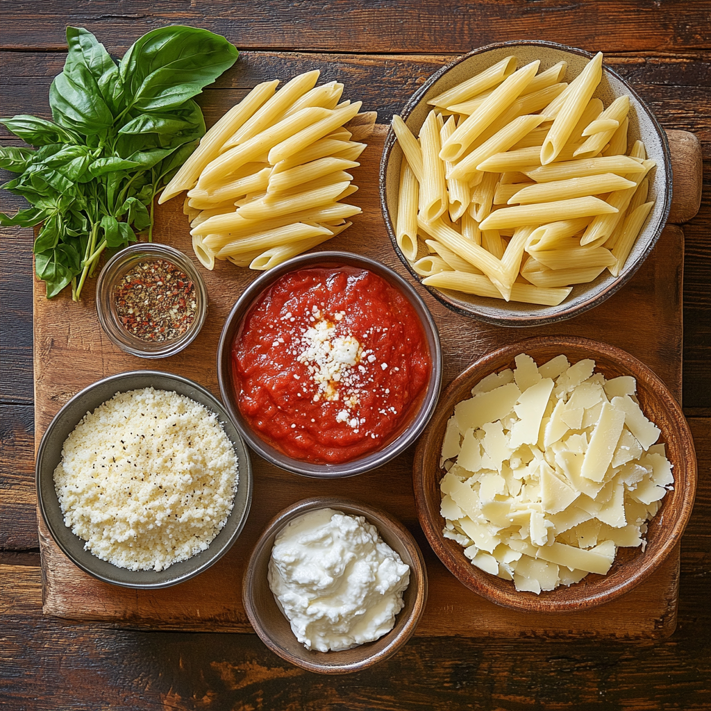Baked Penne ingredients
