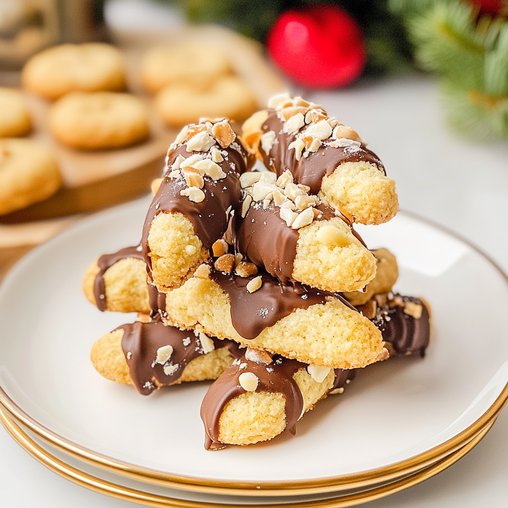 Chocolate Dipped Almond Horn Cookies
