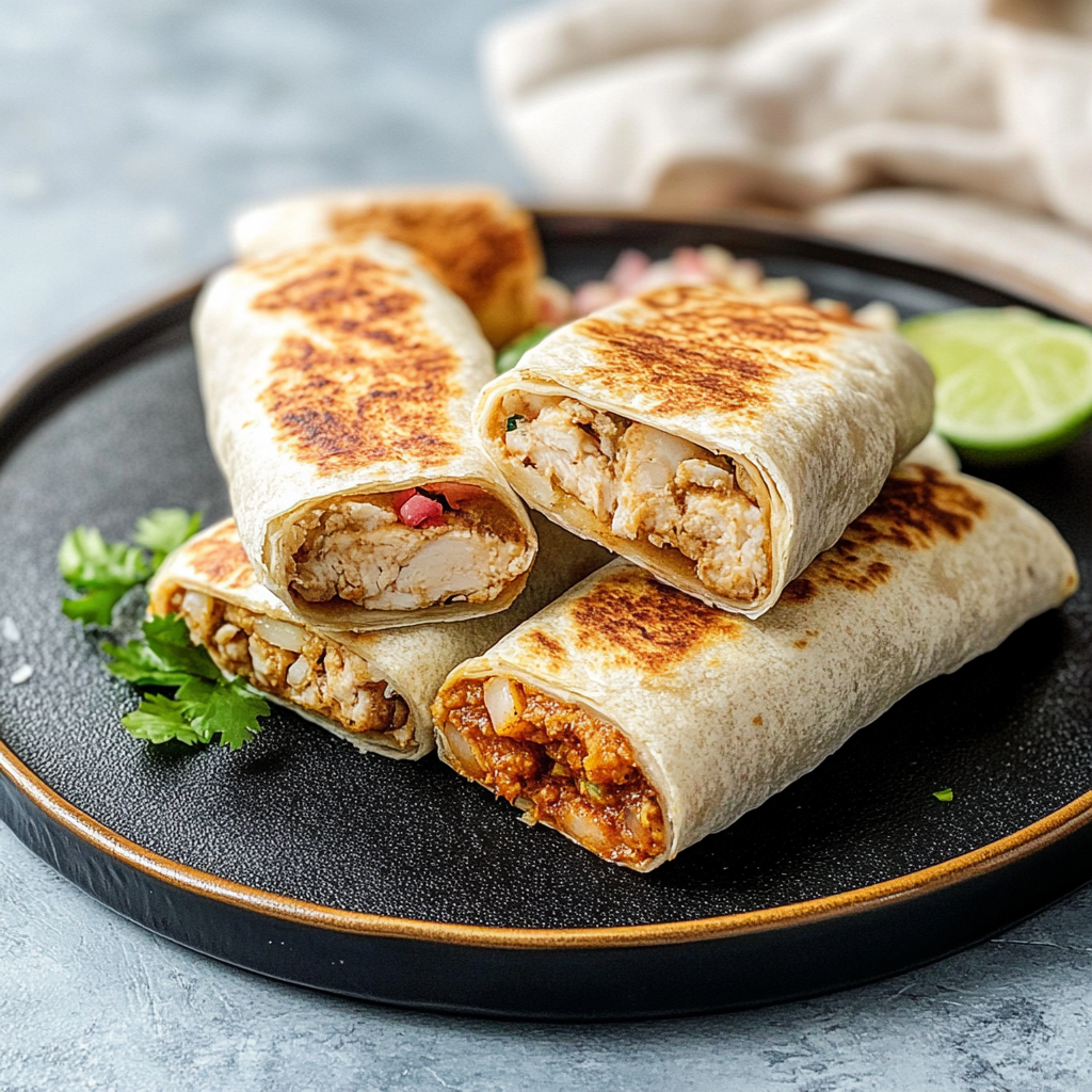 Crispy Chicken, Rice, & Bean Burritos