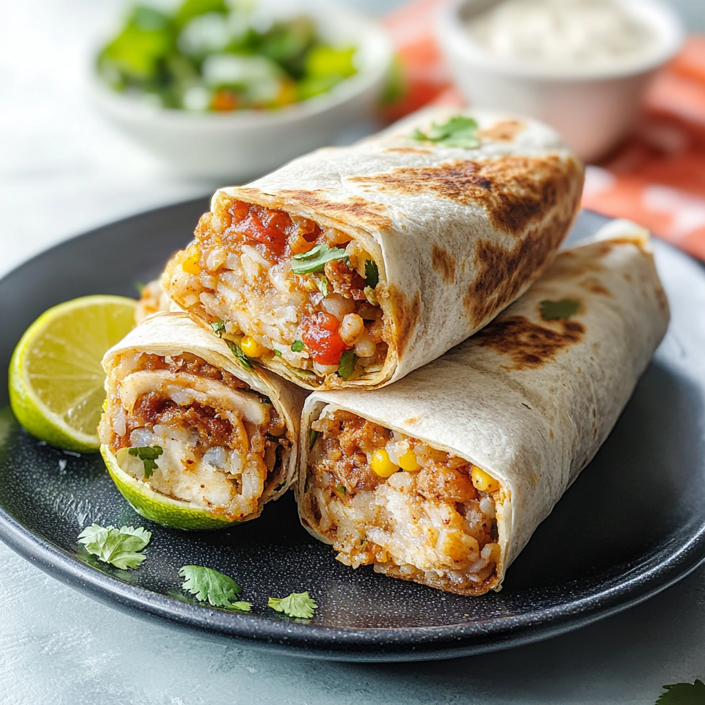 Crispy Chicken, Rice, & Bean Burritos