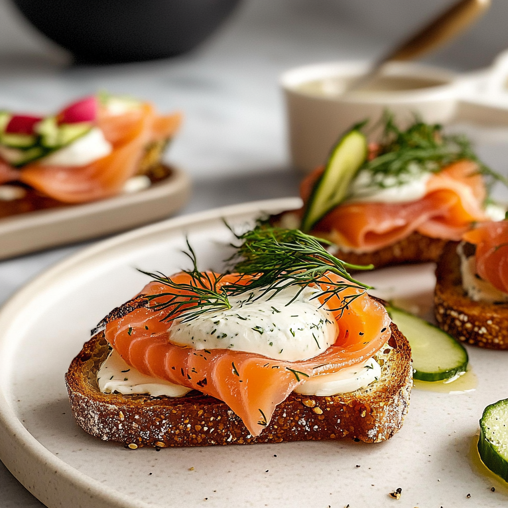 Smoked Salmon Toasts with Dill Crème Fraîche