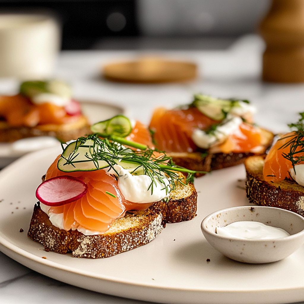 Smoked Salmon Toasts with Dill Crème Fraîche