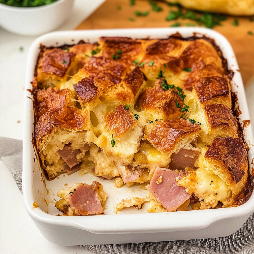Ham And Cheese Breakfast Casserole Using Croissants
