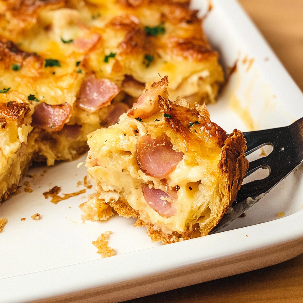 Ham And Cheese Breakfast Casserole Using Croissants
