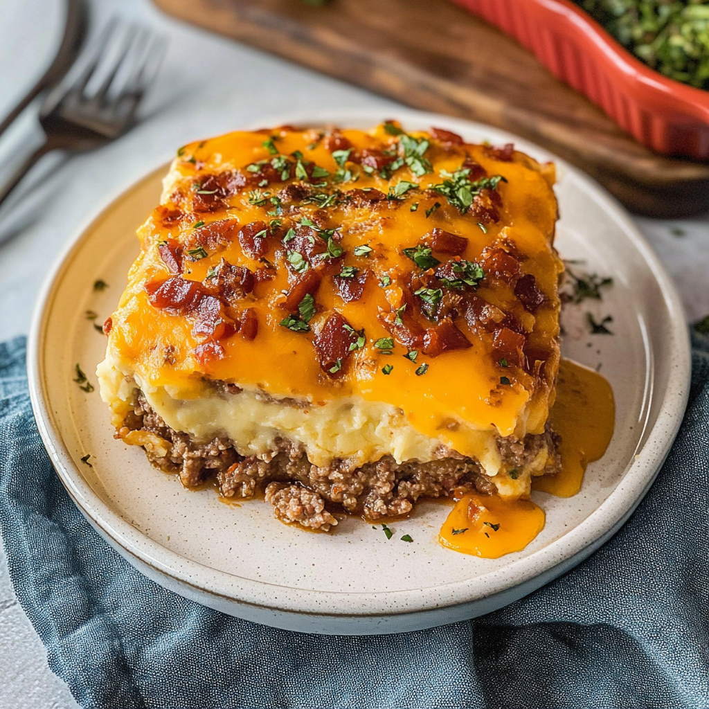 Meatloaf with Mashed Potatoes and Cheese