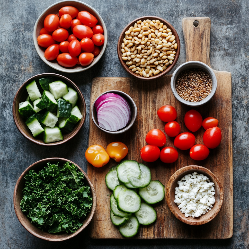 Winter Farro & Kale Salad ingredients