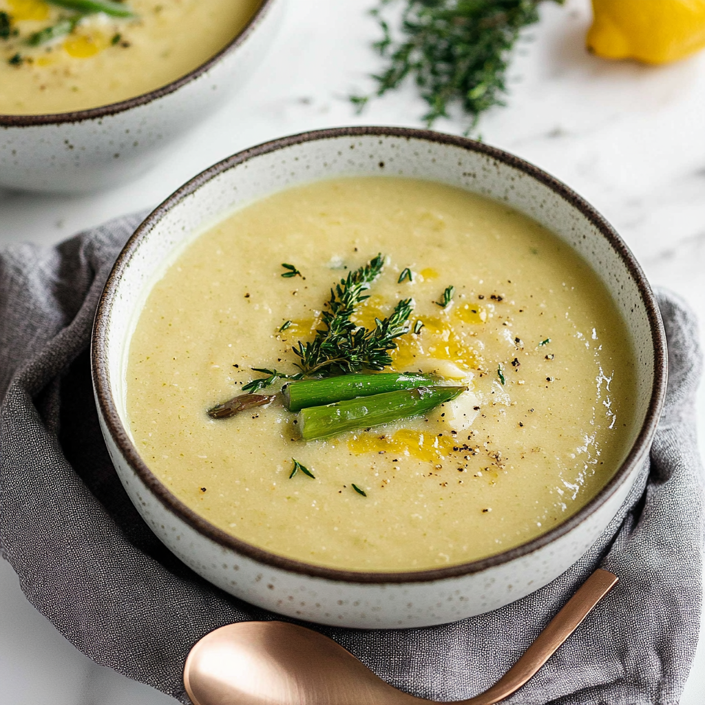 Lemon Asparagus White Bean Soup