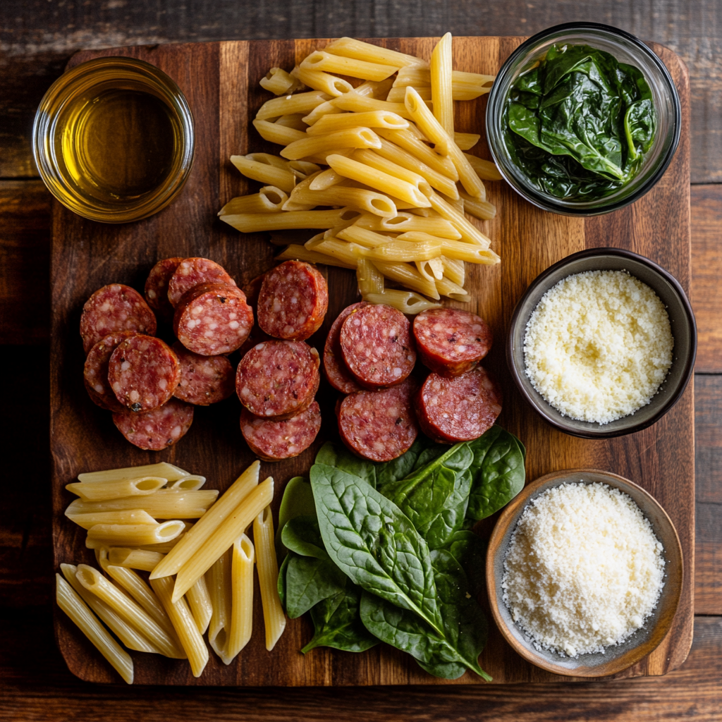 High-Protein Smoky Andouille Sausage Pasta ingredients