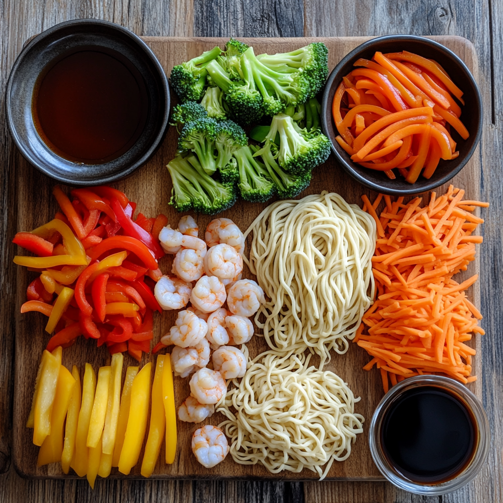 Shrimp and Veggie Lo Mein ingredients