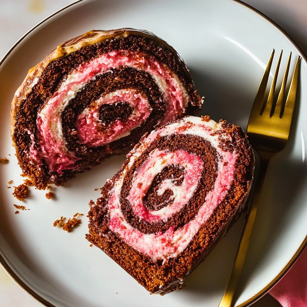 Chocolate-Covered Strawberry Swiss Roll Cake