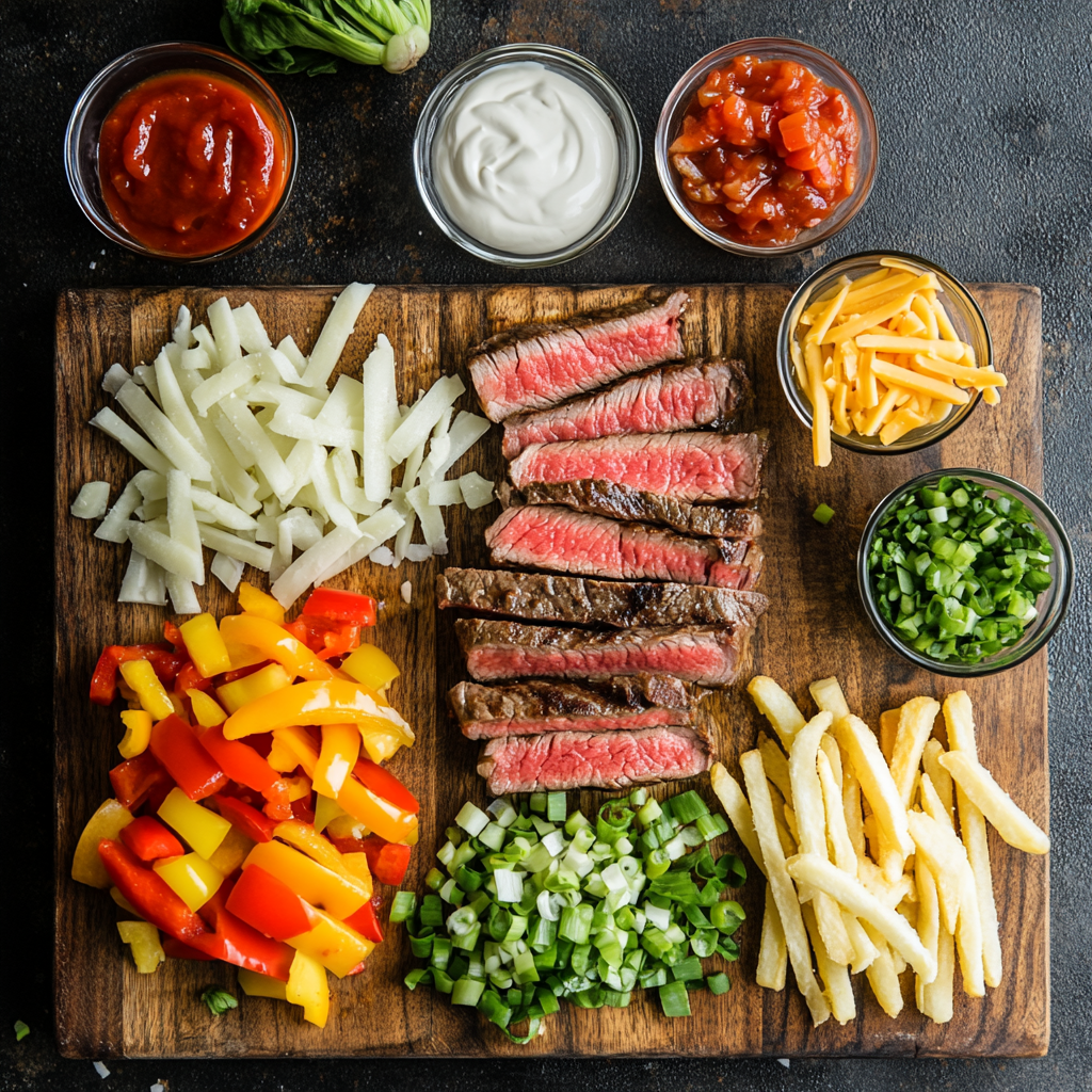 Extra Cheesy Loaded Cheesesteak Fries ingredients