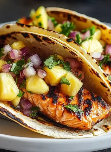 Chipotle Honey Salmon Tacos with Pineapple Salsa
