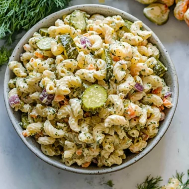 High Protein Dill Pickle Pasta Salad