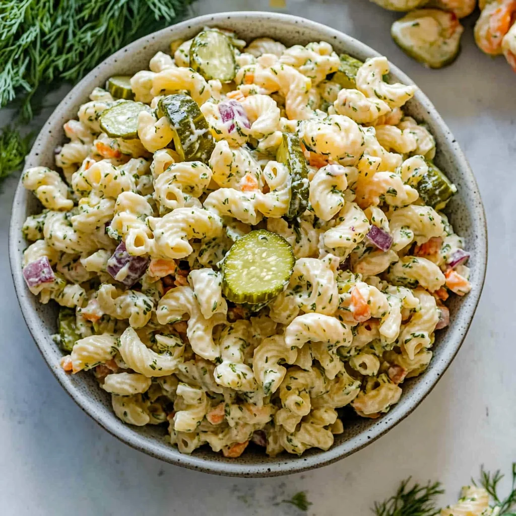 High Protein Dill Pickle Pasta Salad